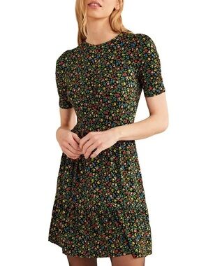 Boden Black Mini Dress with Multicolor Floral Print size 8